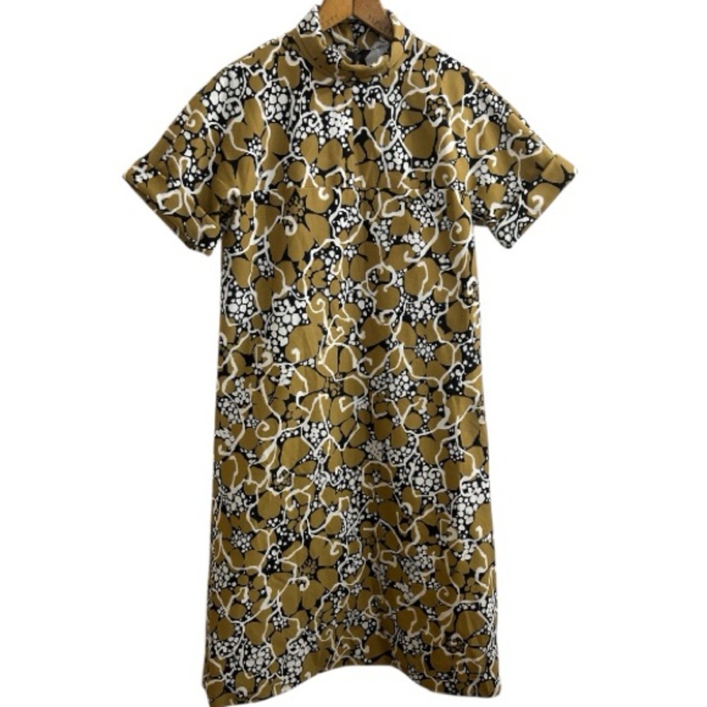 1960s Mod Floral Shift Dress Funnel Neck Abstract Print, handmade and lined.